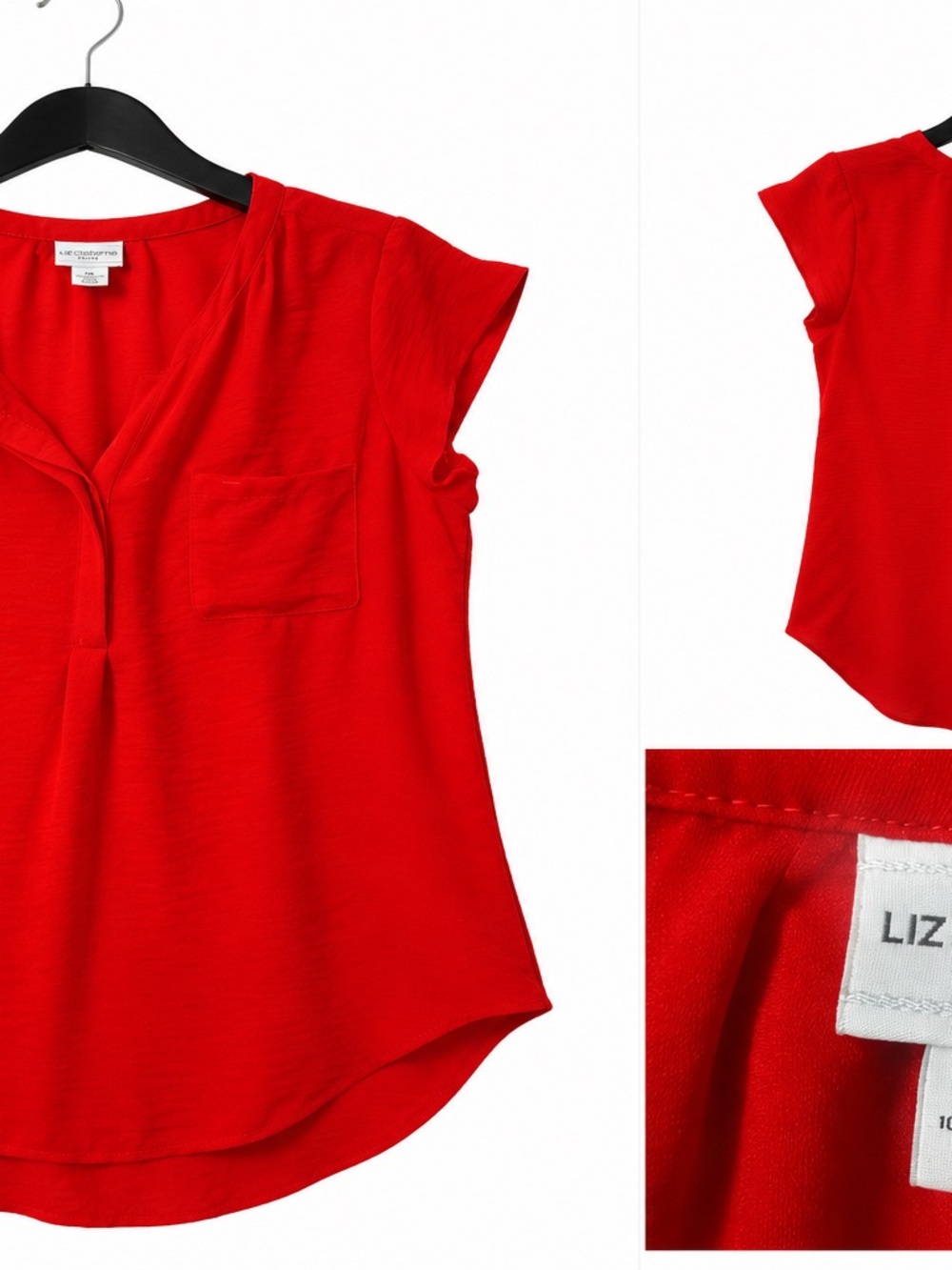 Liz Claiborne Vibrant Red Cap-Sleeve V-Neck Blouse